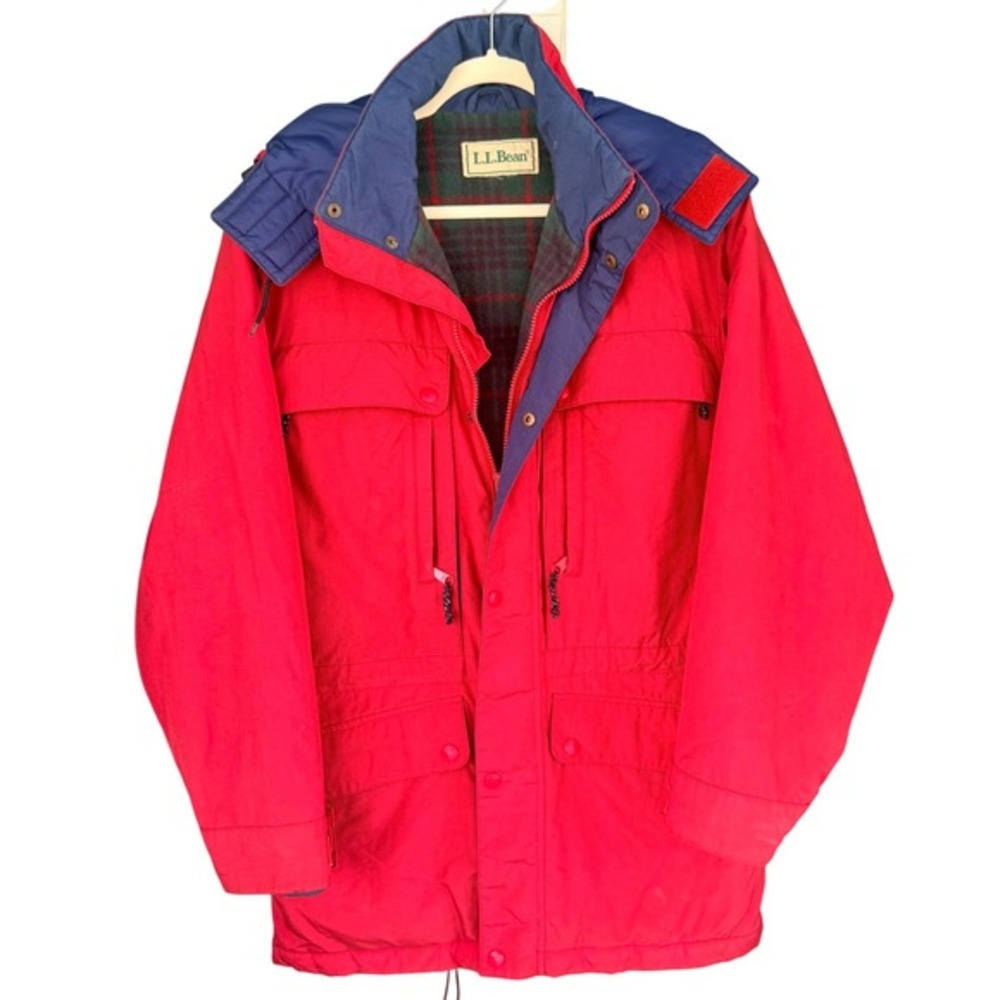 Vintage‎ L.L. Bean Wool-Lined Parka Jacket Red with Plaid Wool Lining Men's XL